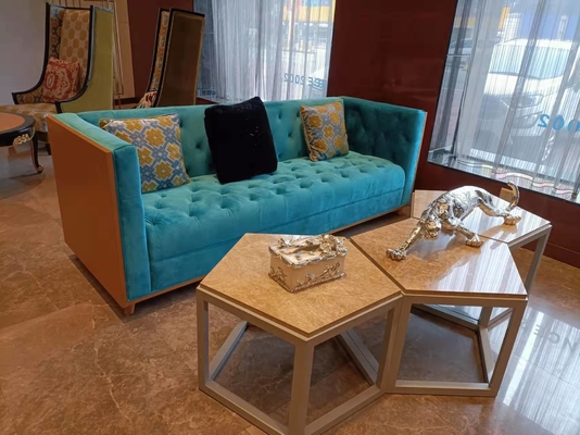2200*900*800mm Gelaimei ξύλινο μπλε καναπέδων πλαισίων σχηματισμένο τούφες κουμπί για το καθιστικό