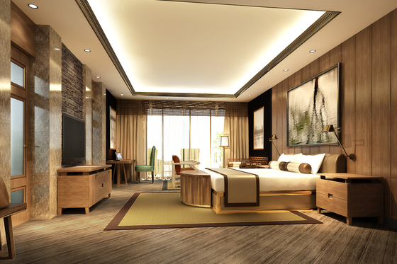 Στερεό ξύλινο ξύλινο κρεβάτι μεγέθους βασιλιάδων συνόλων επίπλων κρεβατοκάμαρων ξενοδοχείων καπλαμάδων τέφρας με ISO18001